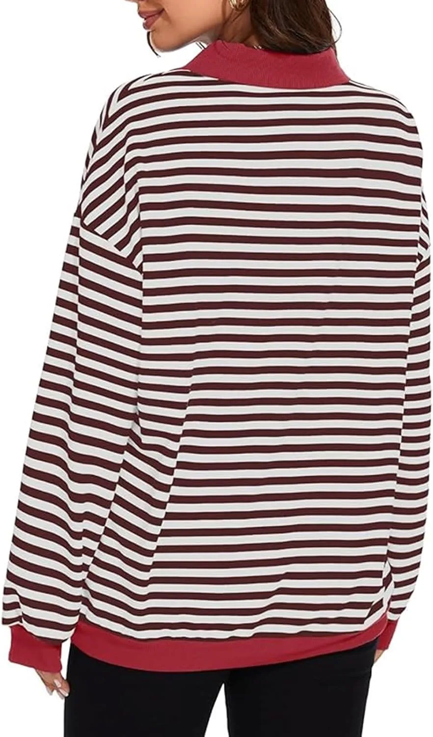Womens Loose Hoodie Long Sleeve Quarter Zip Up Lapel Striped Color Block Pullover Sweatshirt Fall Fashion Workout Tops