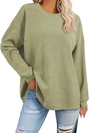 Womens Loose Sweatshirt Casual Knitted Long Sleece Round Neck Lightweight Hoodie Oversized Pullover Workout Tops