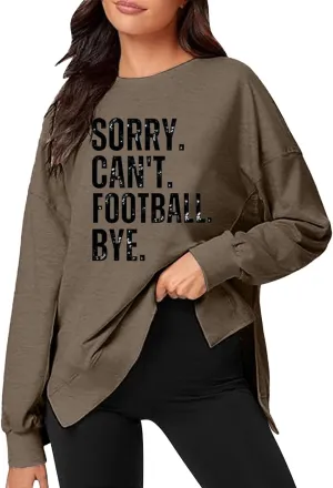 Womens Loose Sweatshirts Crewneck Letter Print Long Sleeve Hoodies Fall Workout High Low Hem Slit Tops for Teen Girls