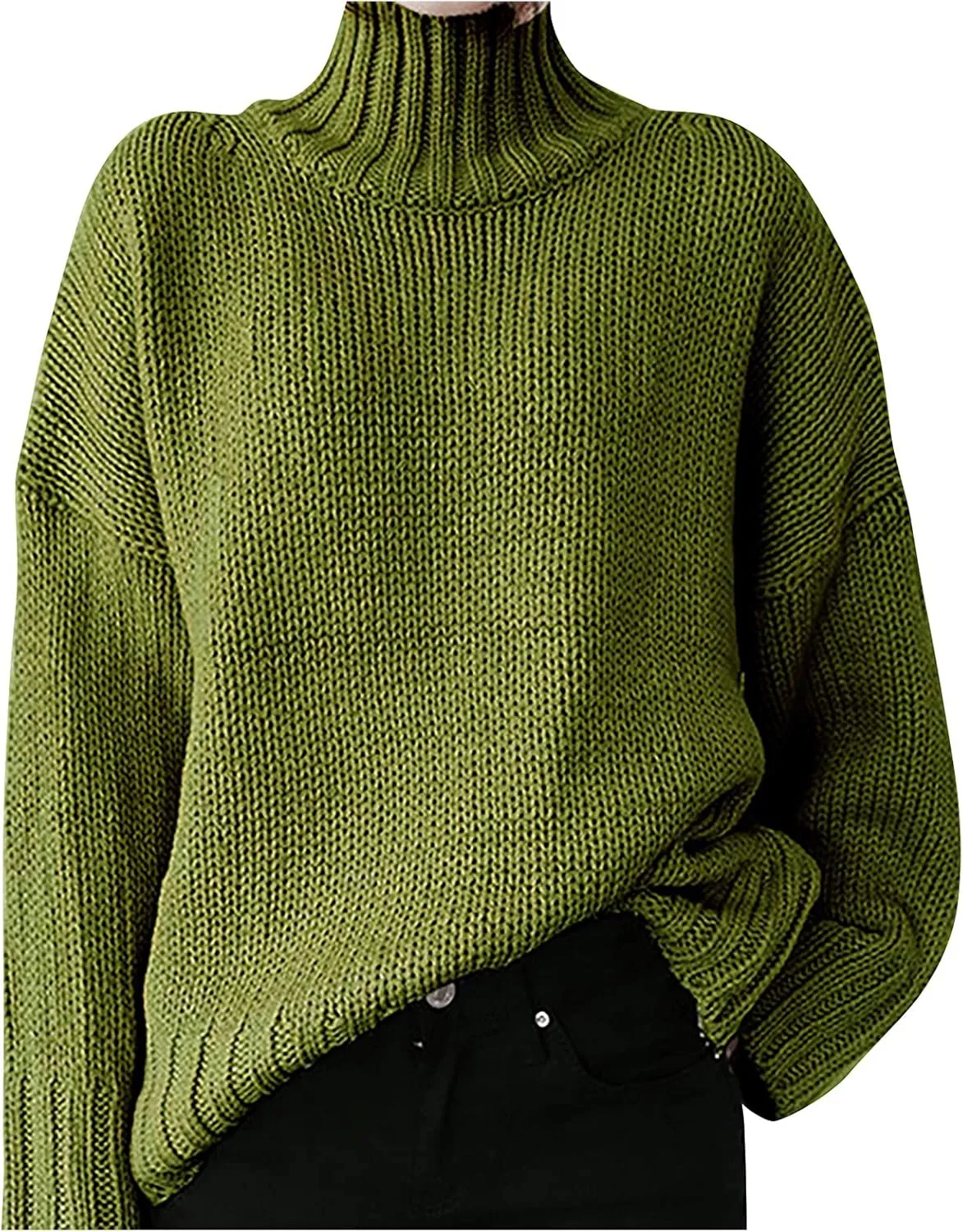 Women's Mock Neck Long Sleeve Soft Knit Pullover Sweater Tops 2024 Fall Turtleneck Ribbed Knit Casual Soft Jumper