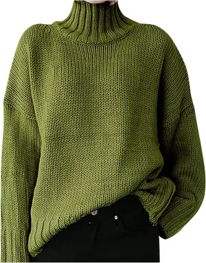 Women's Mock Neck Long Sleeve Soft Knit Pullover Sweater Tops 2024 Fall Turtleneck Ribbed Knit Casual Soft Jumper