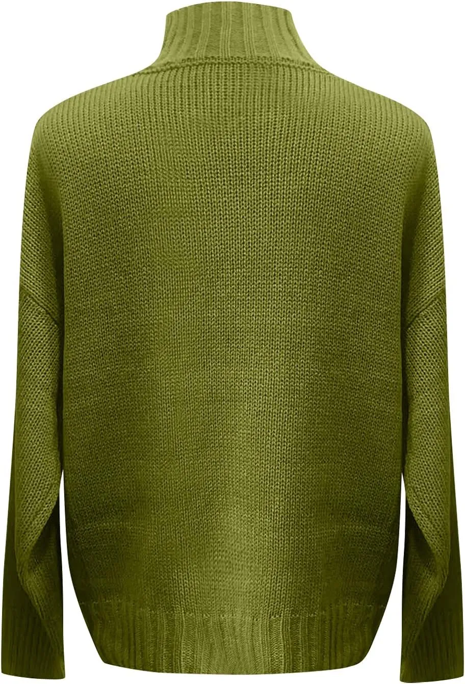 Women's Mock Neck Long Sleeve Soft Knit Pullover Sweater Tops 2024 Fall Turtleneck Ribbed Knit Casual Soft Jumper