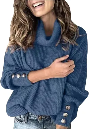 Women's Mock Turtleneck Sweaters Fashion Warm Winter Long Sleeve Pullover Cable Knit Sweaters Soft Jumper