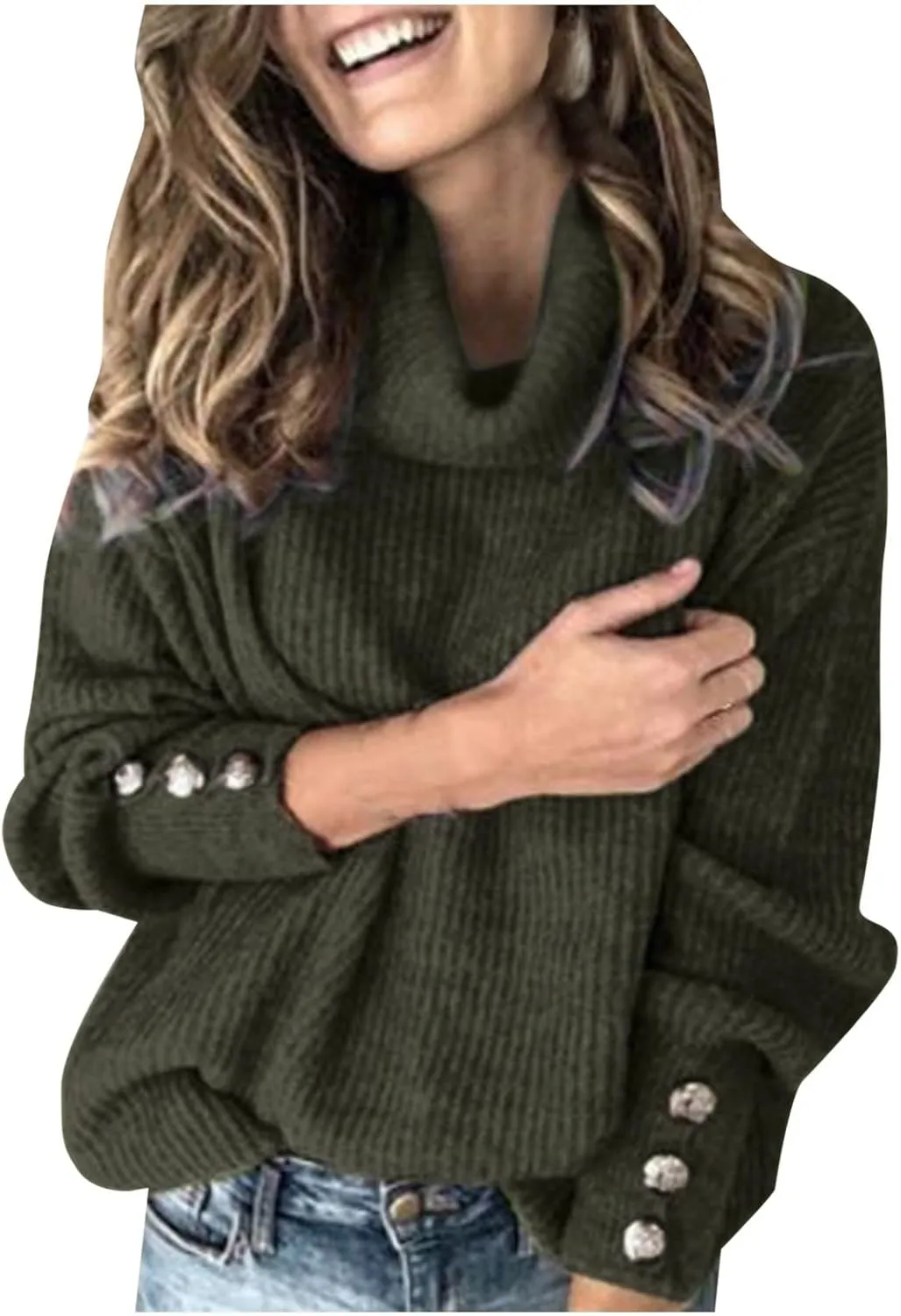 Women's Mock Turtleneck Sweaters Fashion Warm Winter Long Sleeve Pullover Cable Knit Sweaters Soft Jumper