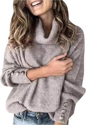 Women's Mock Turtleneck Sweaters Fashion Warm Winter Long Sleeve Pullover Cable Knit Sweaters Soft Jumper