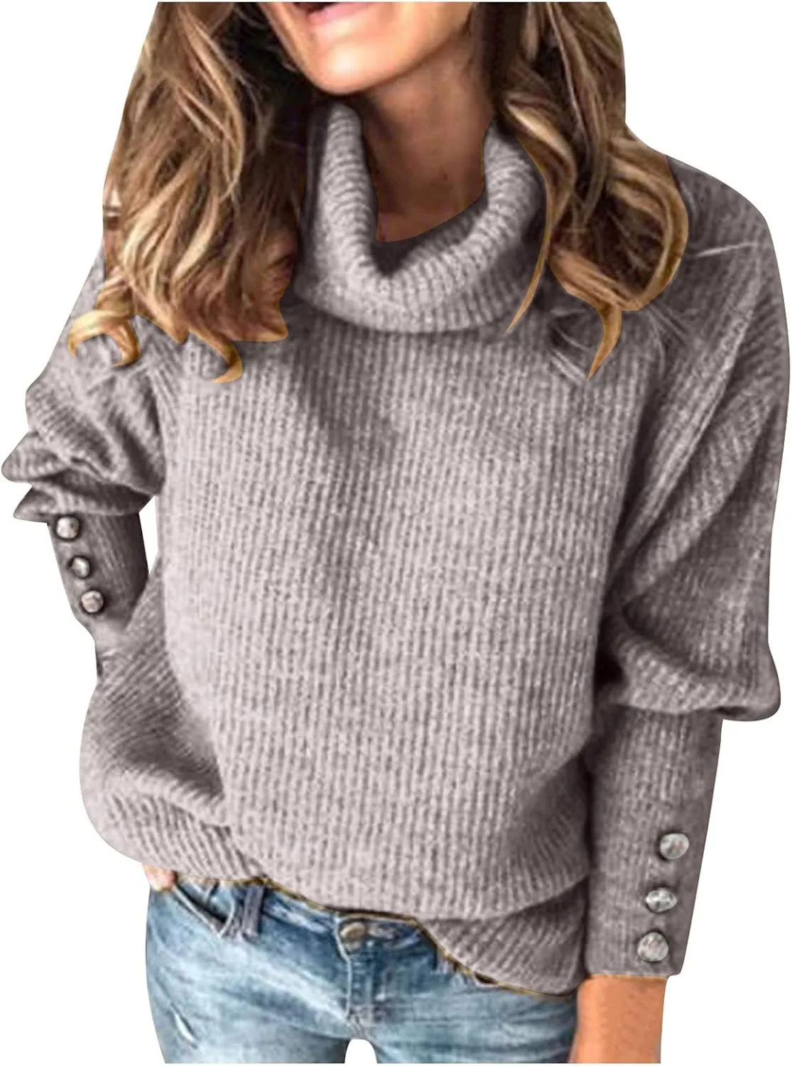Women's Mock Turtleneck Sweaters Fashion Warm Winter Long Sleeve Pullover Cable Knit Sweaters Soft Jumper