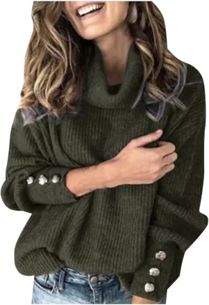 Women's Mock Turtleneck Sweaters Fashion Warm Winter Long Sleeve Pullover Cable Knit Sweaters Soft Jumper