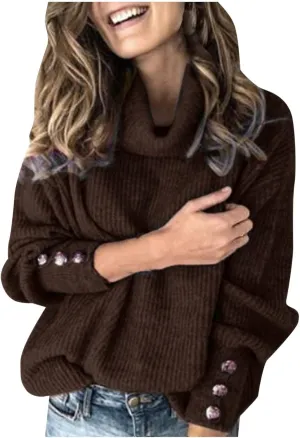 Women's Mock Turtleneck Sweaters Fashion Warm Winter Long Sleeve Pullover Cable Knit Sweaters Soft Jumper