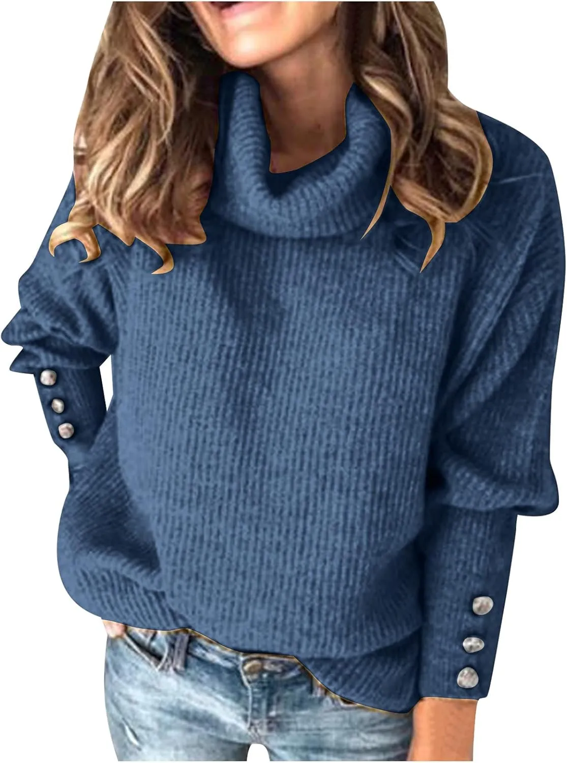 Women's Mock Turtleneck Sweaters Fashion Warm Winter Long Sleeve Pullover Cable Knit Sweaters Soft Jumper
