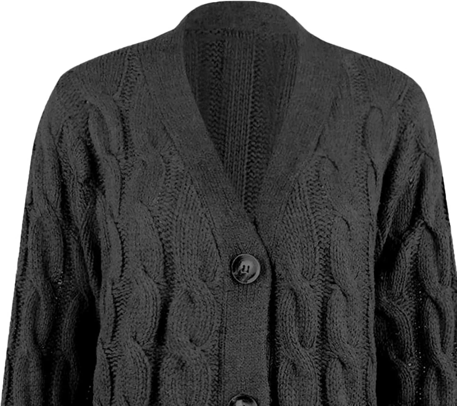 Women's Open Front Cardigan Sweaters Trendy Solid Button Cable Knit Chunky Winter Outerwear Coats with Pocket