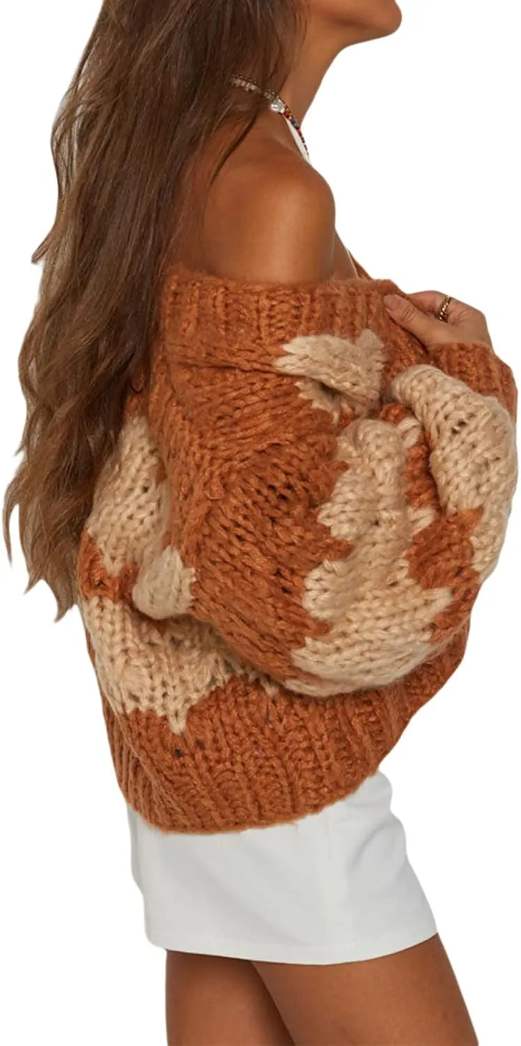 Womens Open Front Chunky Cardigan Sweater Long Sleeve Cable Knit Cropped Cardigan Loose Outwear Coat Streetwear