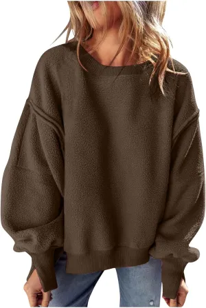 Women's Oversized Crewneck Sweatshirts Trendy Long Sleeve Fleece Pullover Fall Fashion Tops Comfort Winter Clothes