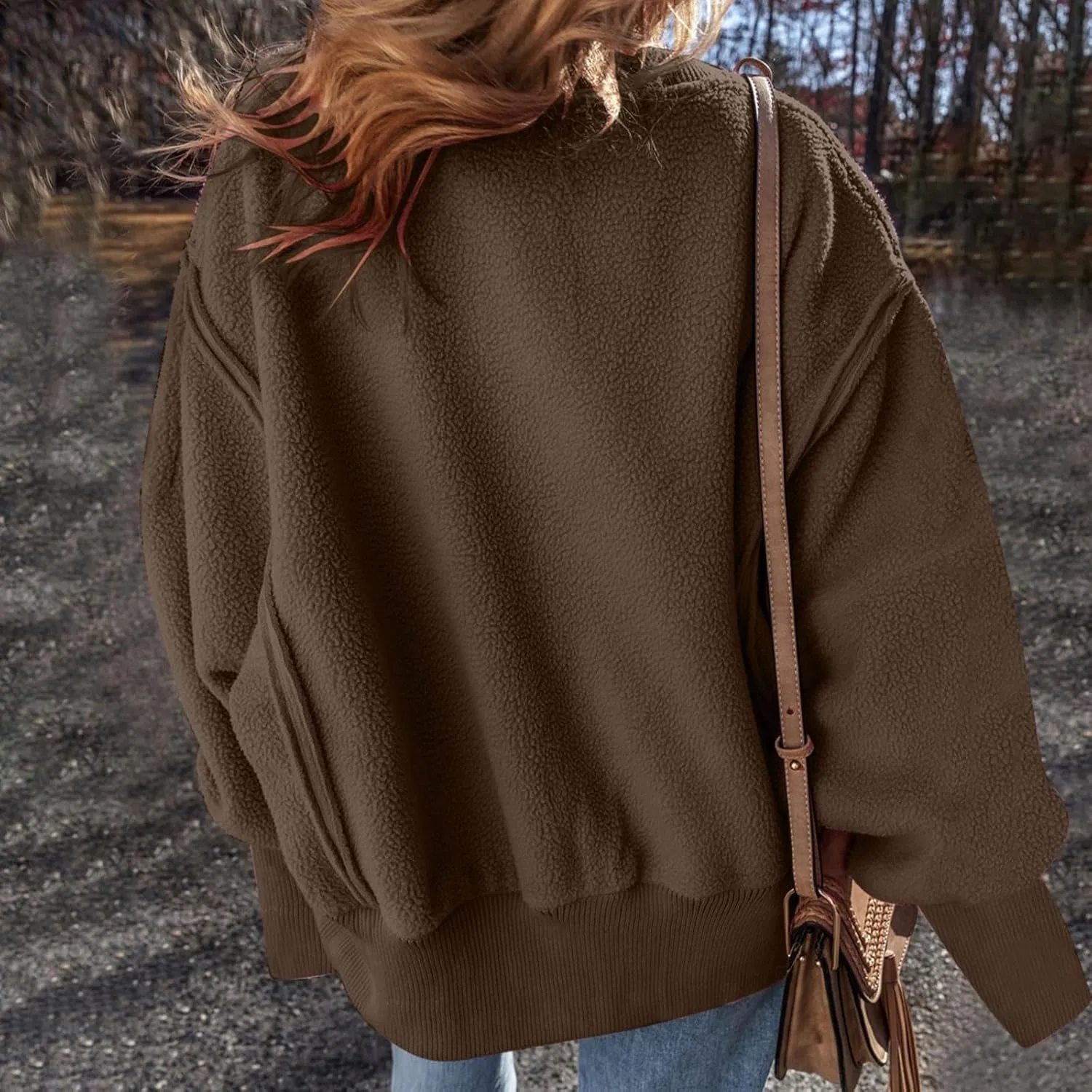 Women's Oversized Crewneck Sweatshirts Trendy Long Sleeve Fleece Pullover Fall Fashion Tops Comfort Winter Clothes