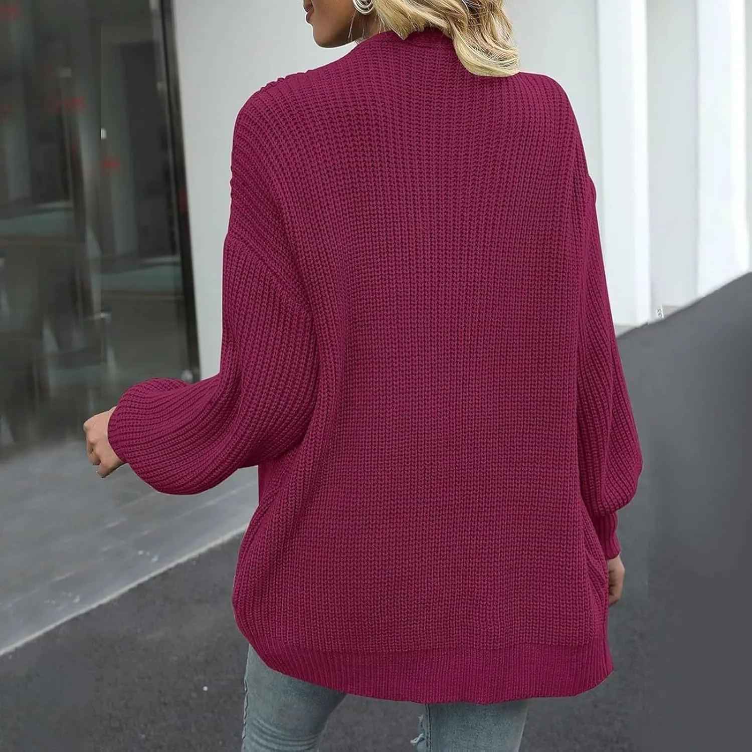 Women's Oversized Cute Lightweight Long Cardigans Chunky Knit Waffle Sweater V Neck Open Loose Outwear