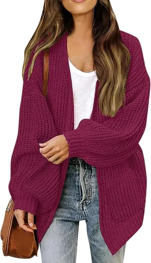 Women's Oversized Cute Lightweight Long Cardigans Chunky Knit Waffle Sweater V Neck Open Loose Outwear