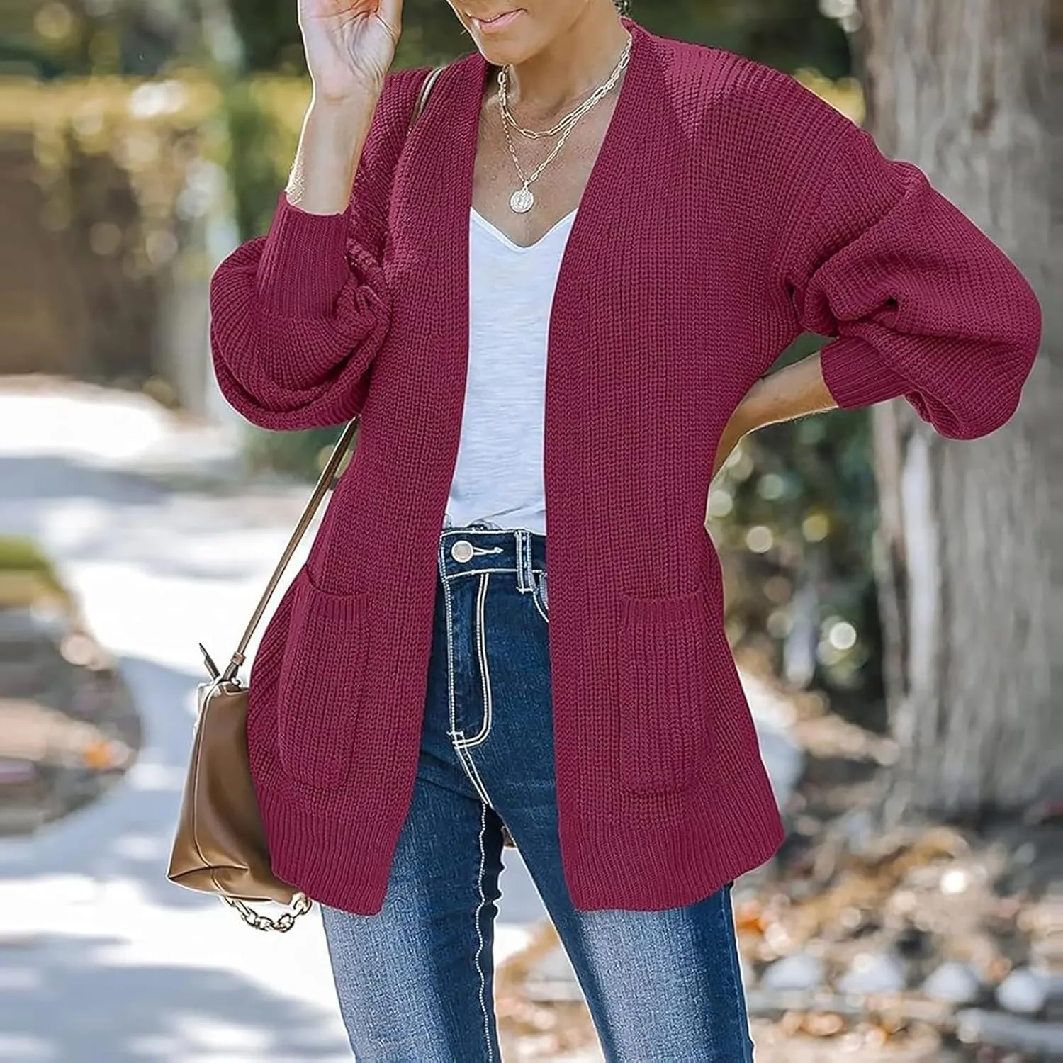 Women's Oversized Cute Lightweight Long Cardigans Chunky Knit Waffle Sweater V Neck Open Loose Outwear