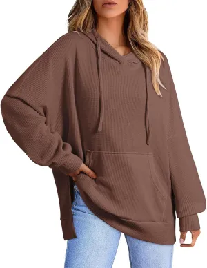 Womens Oversized Hoodies Casual Long Sleeve Drawstring Hooded Side Split Loose Sweatshirts Fall Workout Pullover Tops