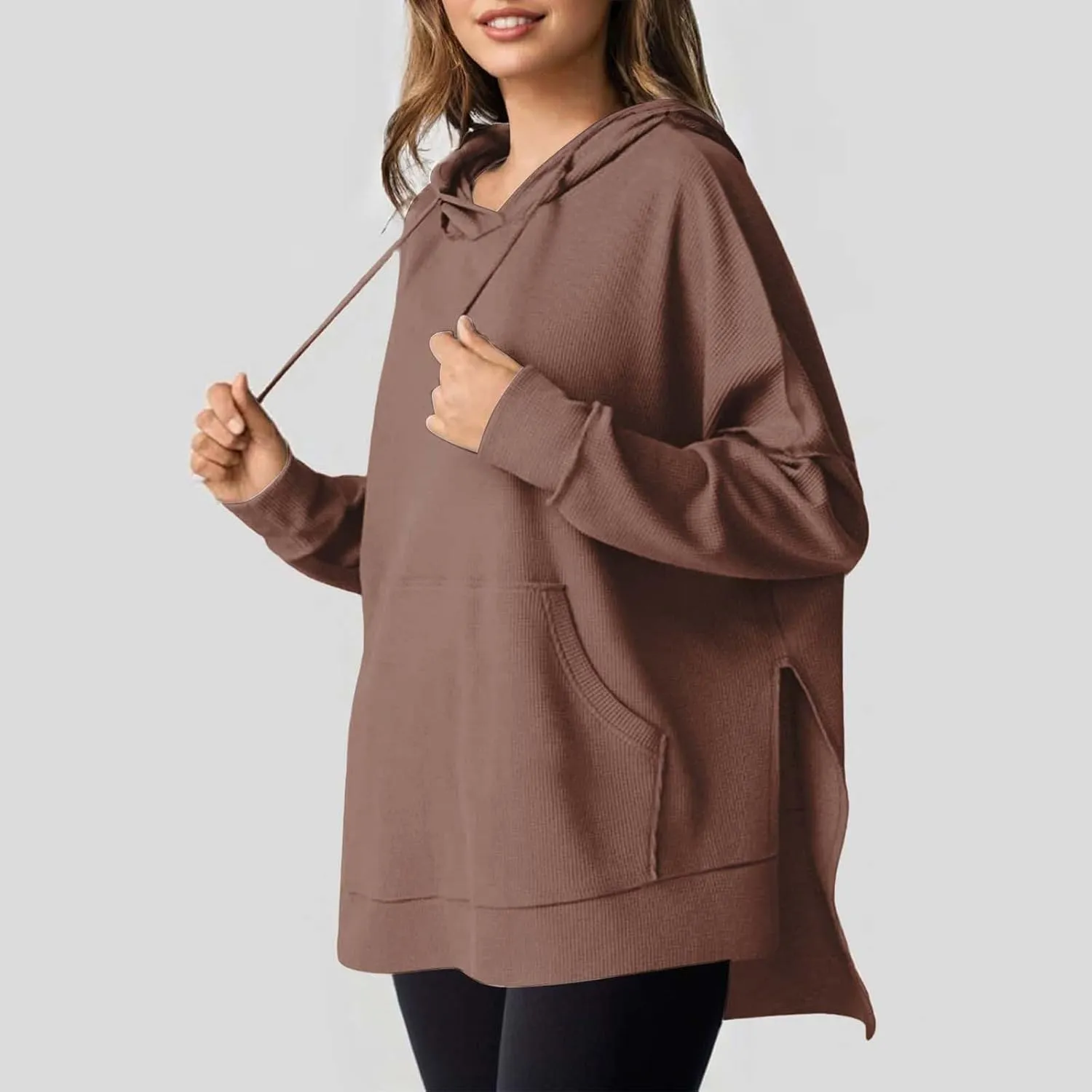 Womens Oversized Hoodies Casual Long Sleeve Drawstring Hooded Side Split Loose Sweatshirts Fall Workout Pullover Tops