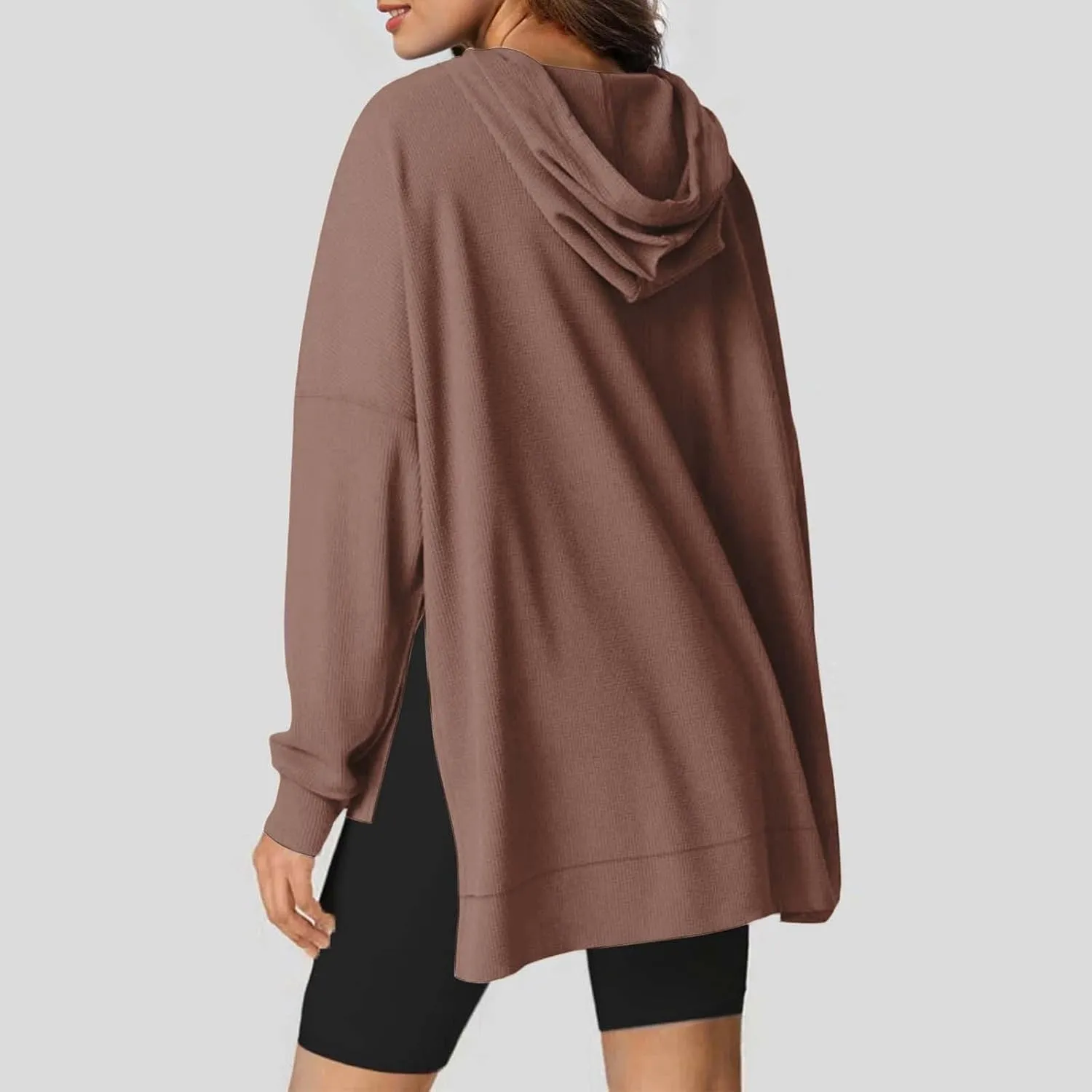Womens Oversized Hoodies Casual Long Sleeve Drawstring Hooded Side Split Loose Sweatshirts Fall Workout Pullover Tops