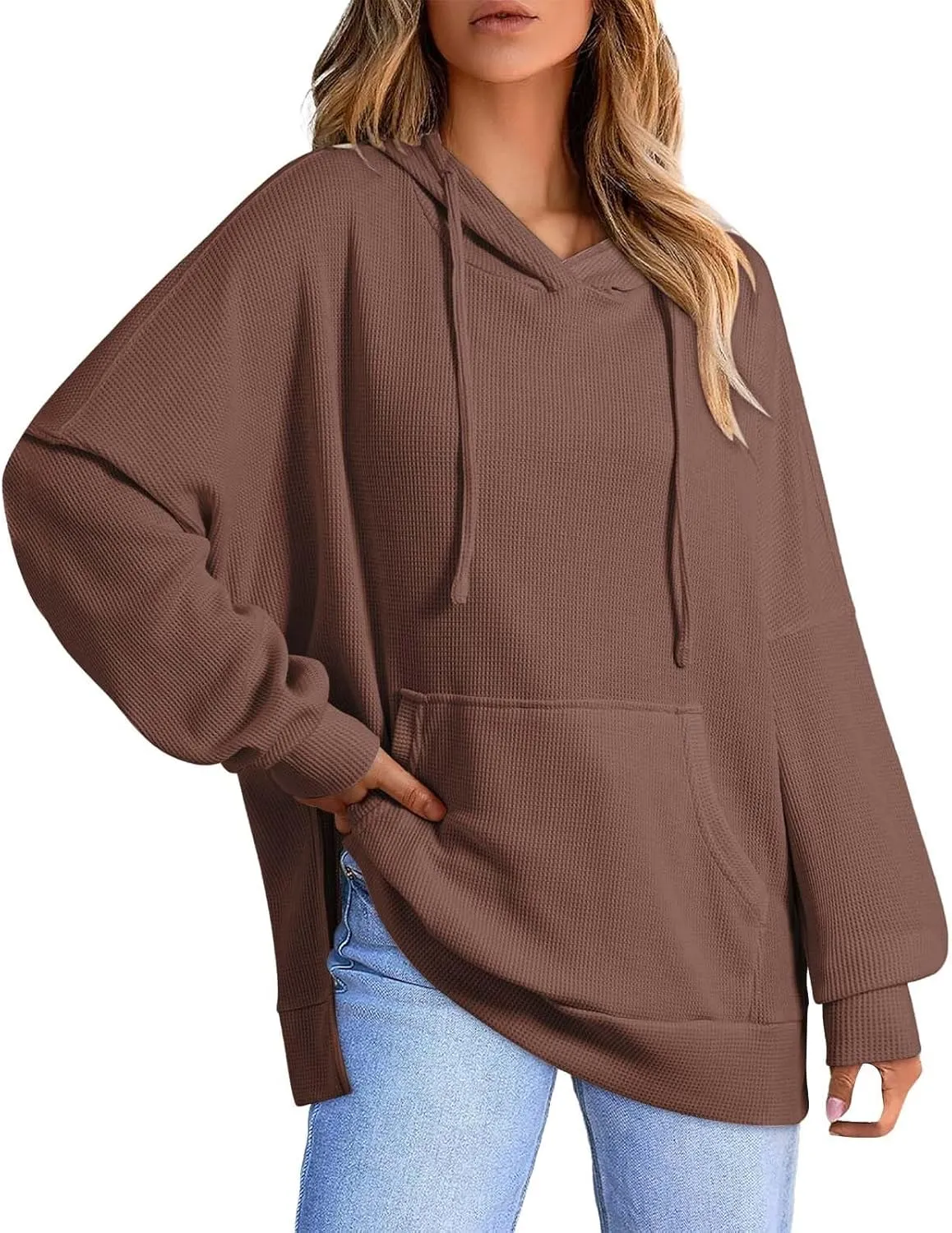 Womens Oversized Hoodies Casual Long Sleeve Drawstring Hooded Side Split Loose Sweatshirts Fall Workout Pullover Tops