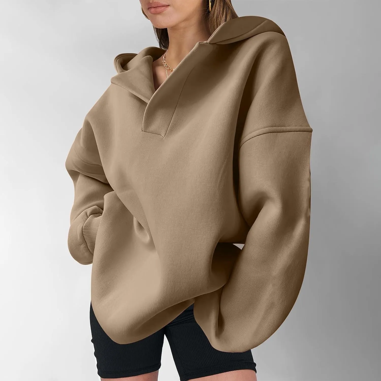 Womens Oversized Hoodies Fleece Long Sleeve Sweatshirts Lapel V Neck Casual Sweaters Pullover Fall Fashion Outfits 2024