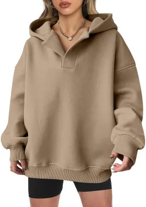 Womens Oversized Hoodies Fleece Long Sleeve Sweatshirts Lapel V Neck Casual Sweaters Pullover Fall Fashion Outfits 2024