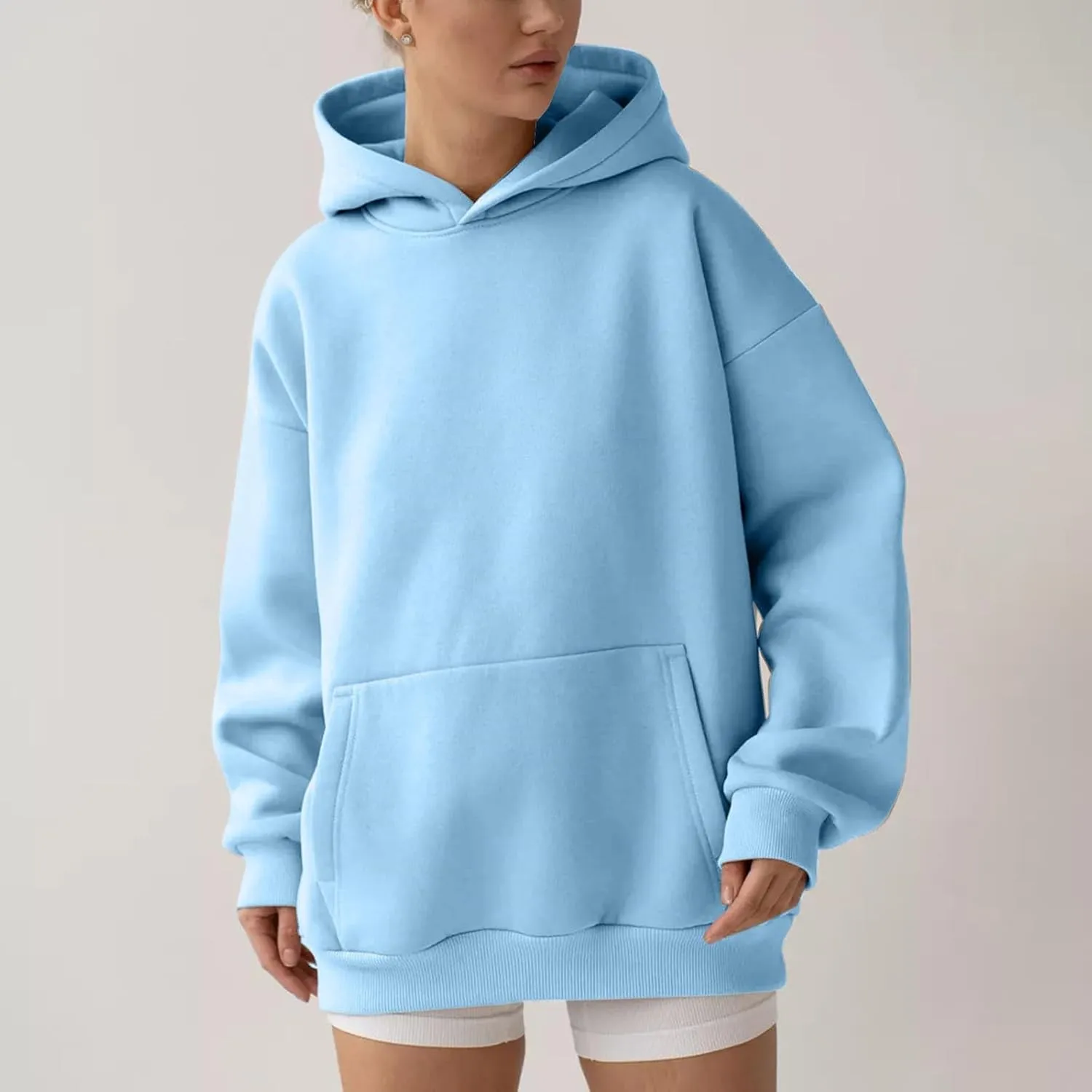 Womens Oversized Hoodies Solid Thick Warm Long Sleeve Drawstring Hooded Loose Sweatshirts Fall Winter Pullover Outfits