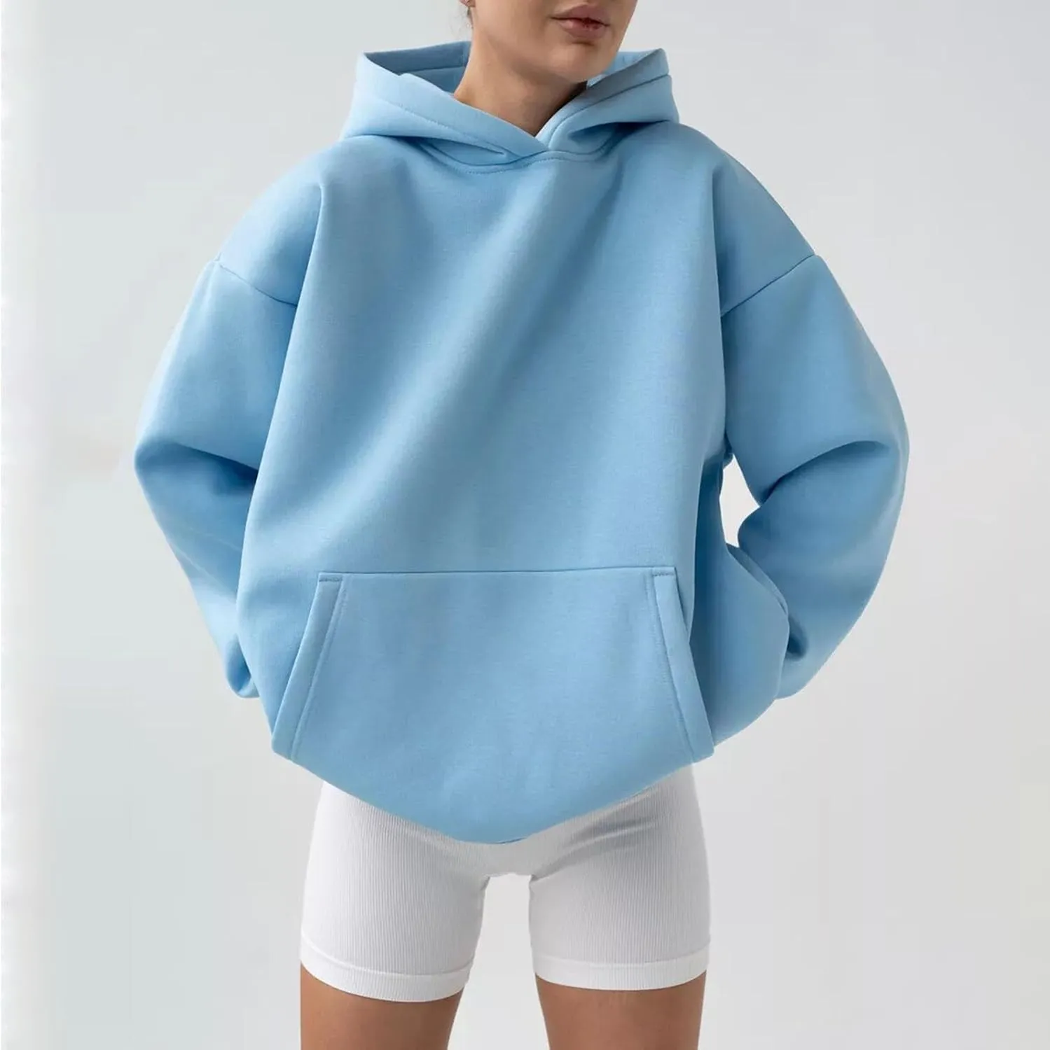 Womens Oversized Hoodies Solid Thick Warm Long Sleeve Drawstring Hooded Loose Sweatshirts Fall Winter Pullover Outfits