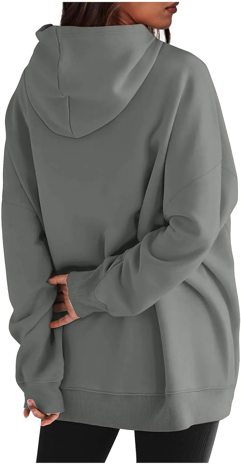 Womens Oversized Hoodies Sweatshirt-Pullover Sweatshirts with Pockets Stretchy Soft Cotton Basic Fall Outfits 2024