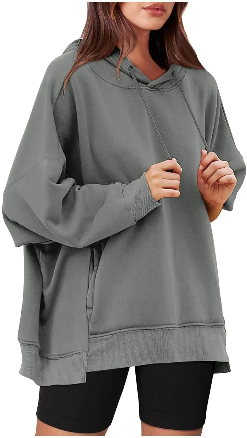 Womens Oversized Hoodies Sweatshirt-Pullover Sweatshirts with Pockets Stretchy Soft Cotton Basic Fall Outfits 2024