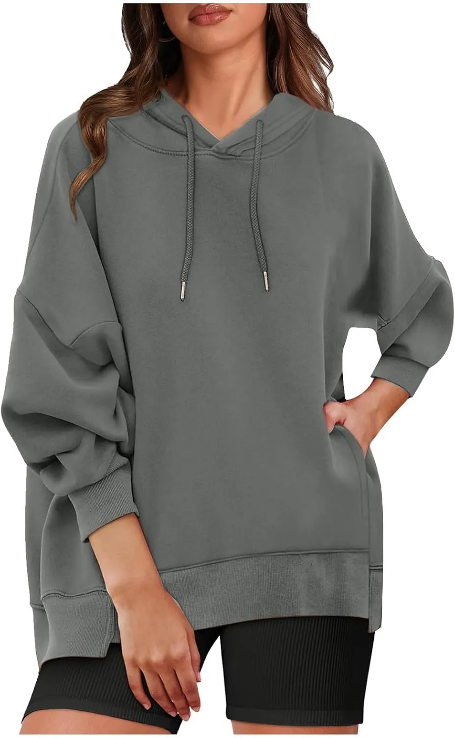 Womens Oversized Hoodies Sweatshirt-Pullover Sweatshirts with Pockets Stretchy Soft Cotton Basic Fall Outfits 2024