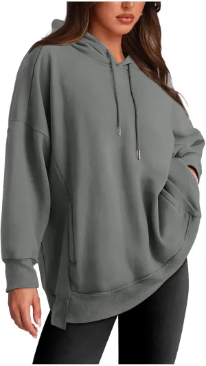 Womens Oversized Hoodies Sweatshirt-Pullover Sweatshirts with Pockets Stretchy Soft Cotton Basic Fall Outfits 2024