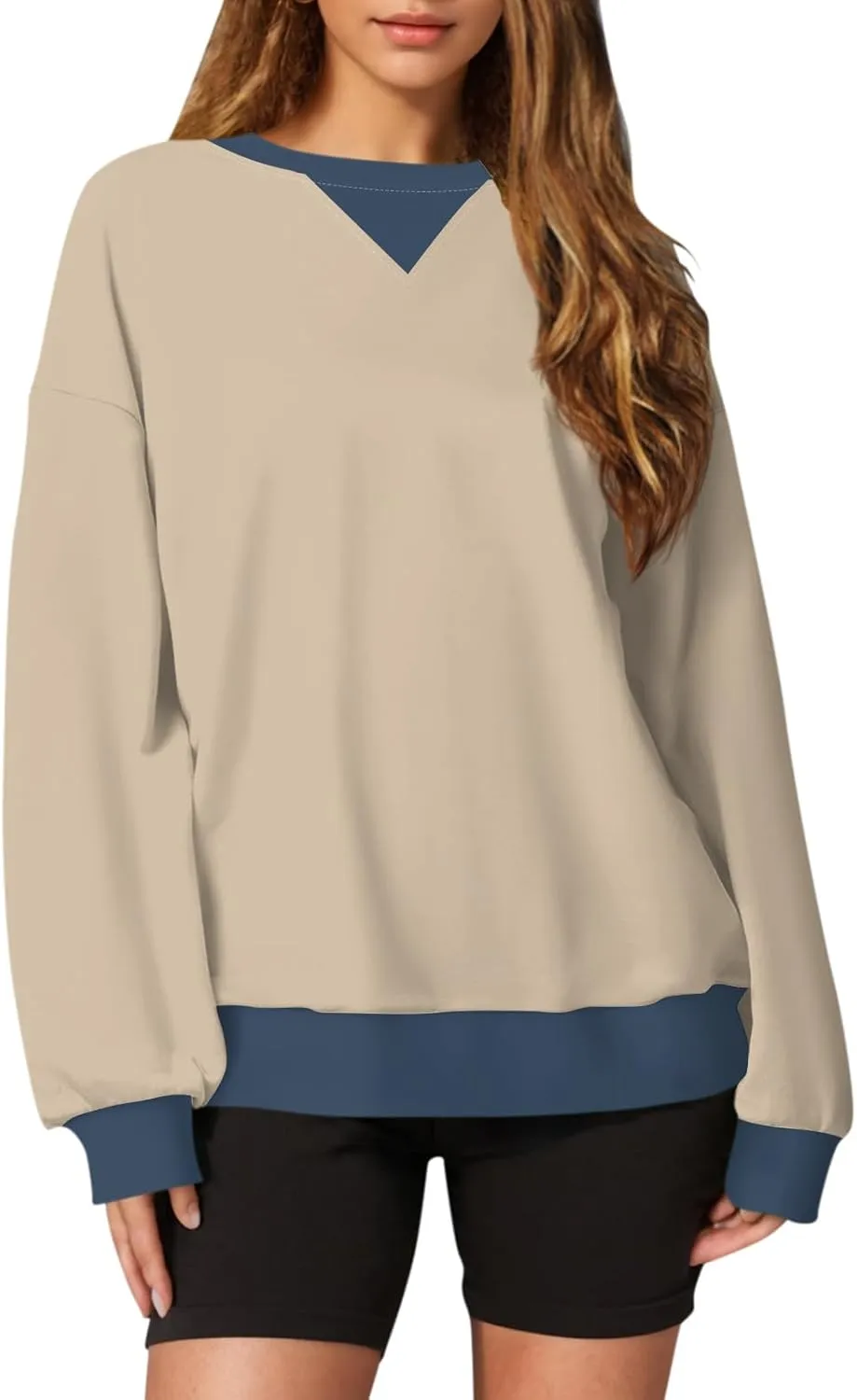 Women's Oversized Pullover Striped Sweatshirt Soft Crew Neck Fall Sweaters for Women Trendy 2024