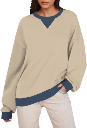 Women's Oversized Pullover Striped Sweatshirt Soft Crew Neck Fall Sweaters for Women Trendy 2024