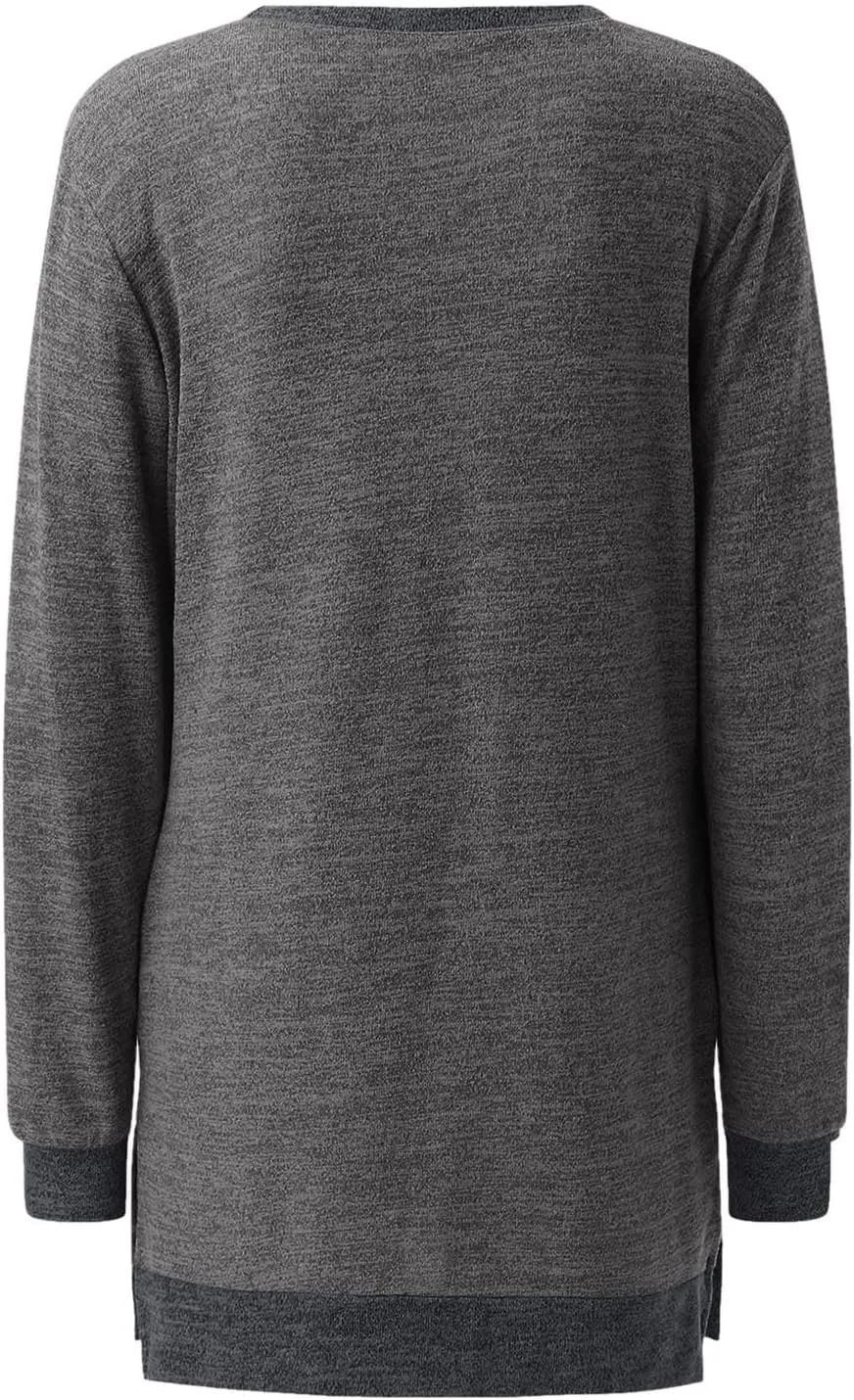 Women's Oversized Shirts Dressy Long Sleeve Crewneck Side Split Loose Casual Pullover Tops Fall Lightweight Tunics