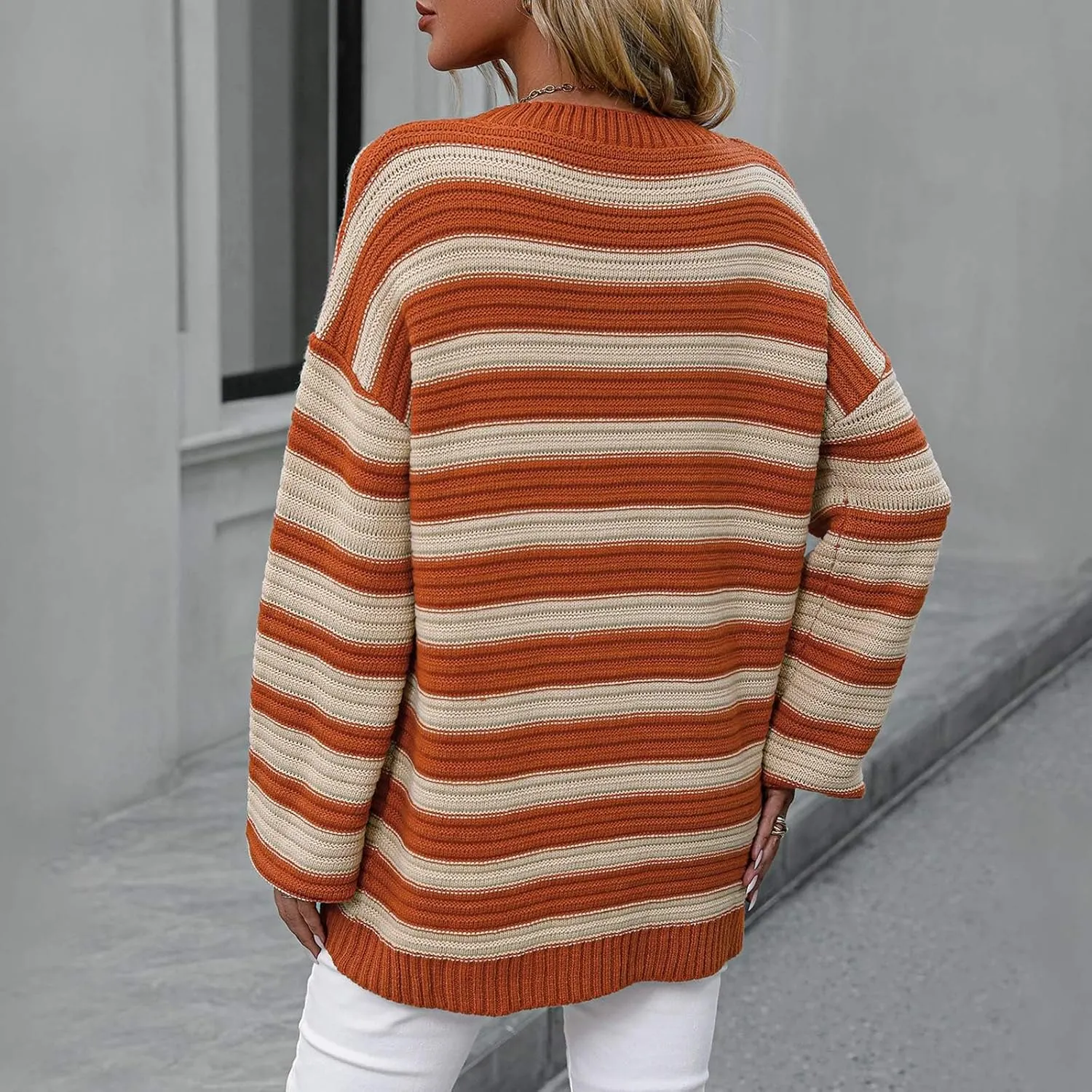 Womens Oversized Sweaters Long Sleeve Crew Neck Top 2024 Fall Outfits Fashion Striped Sweatshirt Plus Size