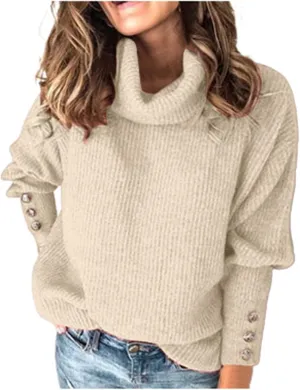 Women's Oversized Turtleneck Chunky Casual Pullover Sweaters Cowl Neck Long Sleeve Winter Slouchy Loose Knit Sweaters