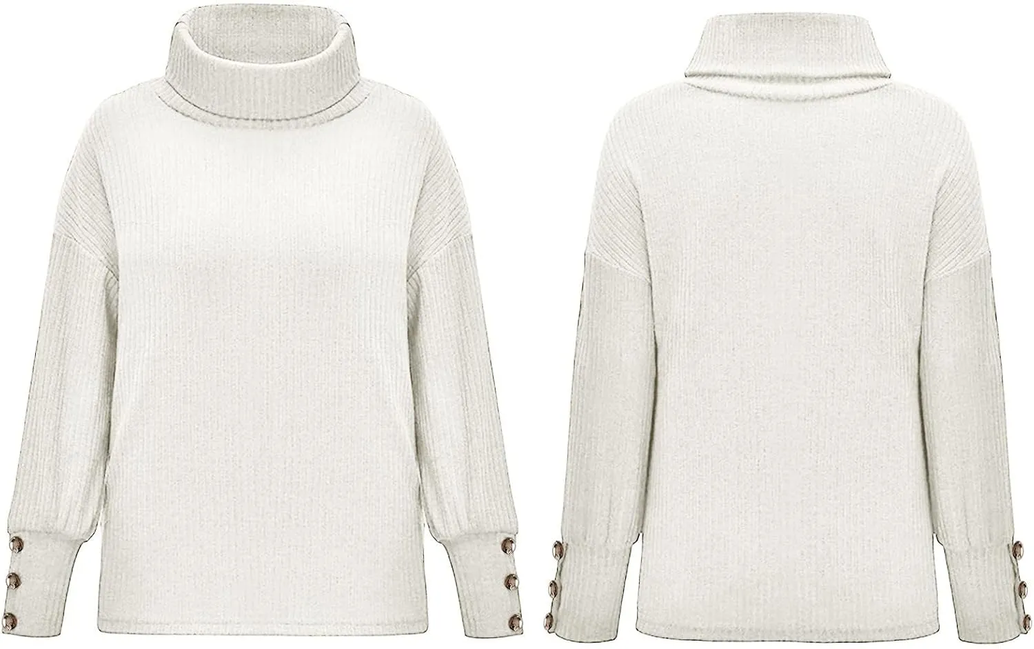 Women's Oversized Turtleneck Sweaters Chunky Pullover Sweaters Comfy Loose Knit Sweaters Button Long Sleeve Sweaters