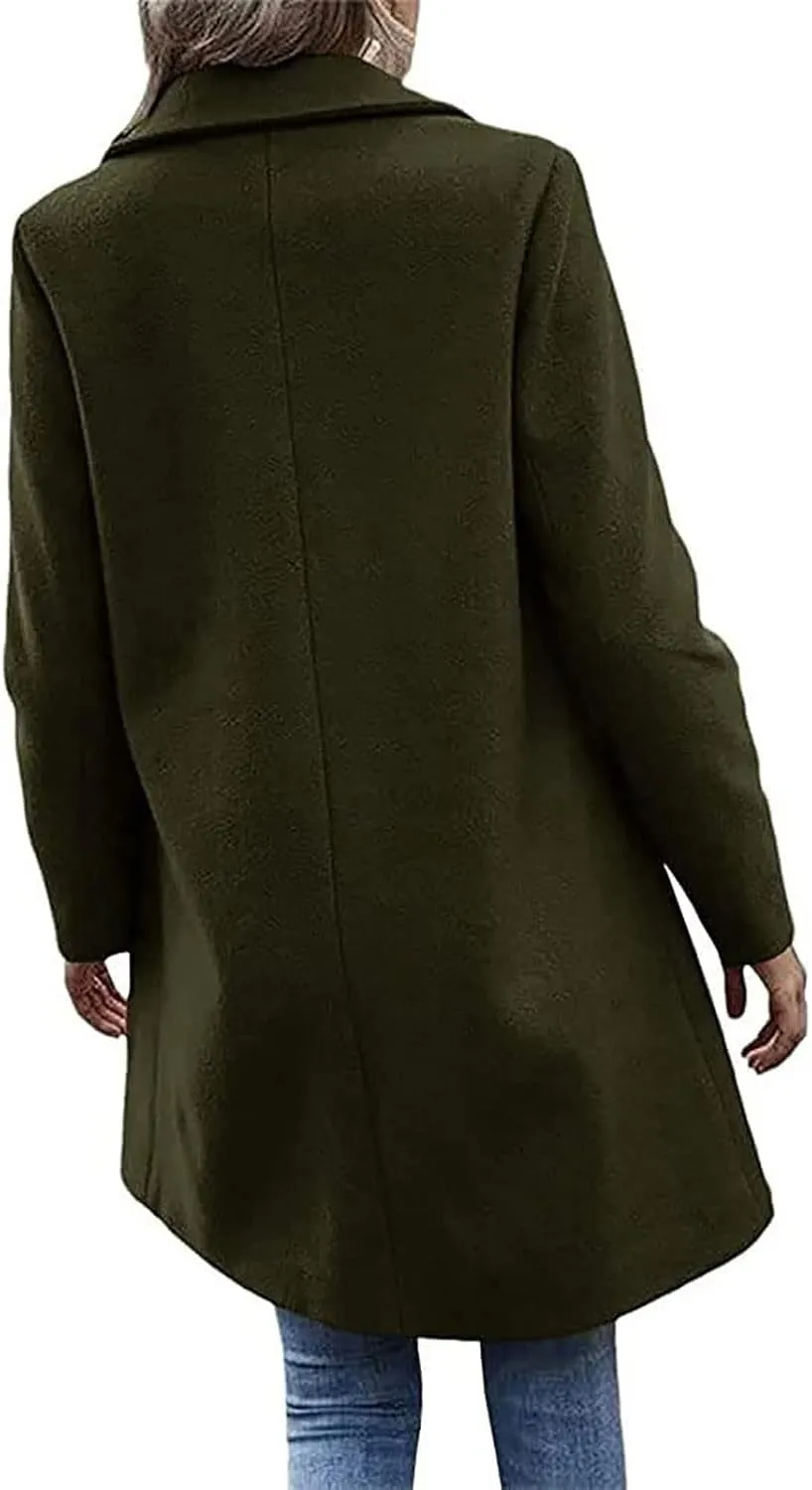 Womens Pea Coat Casual Notch Lapel Cardigan Coats Single Breasted Open Front Wool Coats 2024 Fall Winter Overcoat