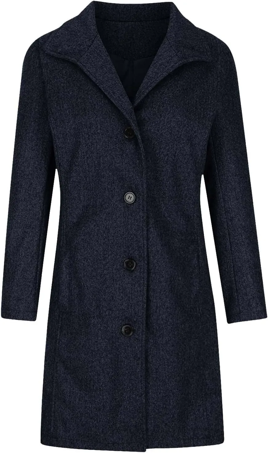 Womens Pea Coat Casual Thicken Wool Blend Stand Collar Trench Coats Single Breasted Mid-Long Peacoat Jackets