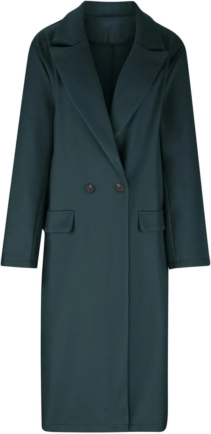 Womens Pea Coat Long Winter Trench Coats Retro Solid Jackets Double Breasted Fashion Outwear with Pockets 2024