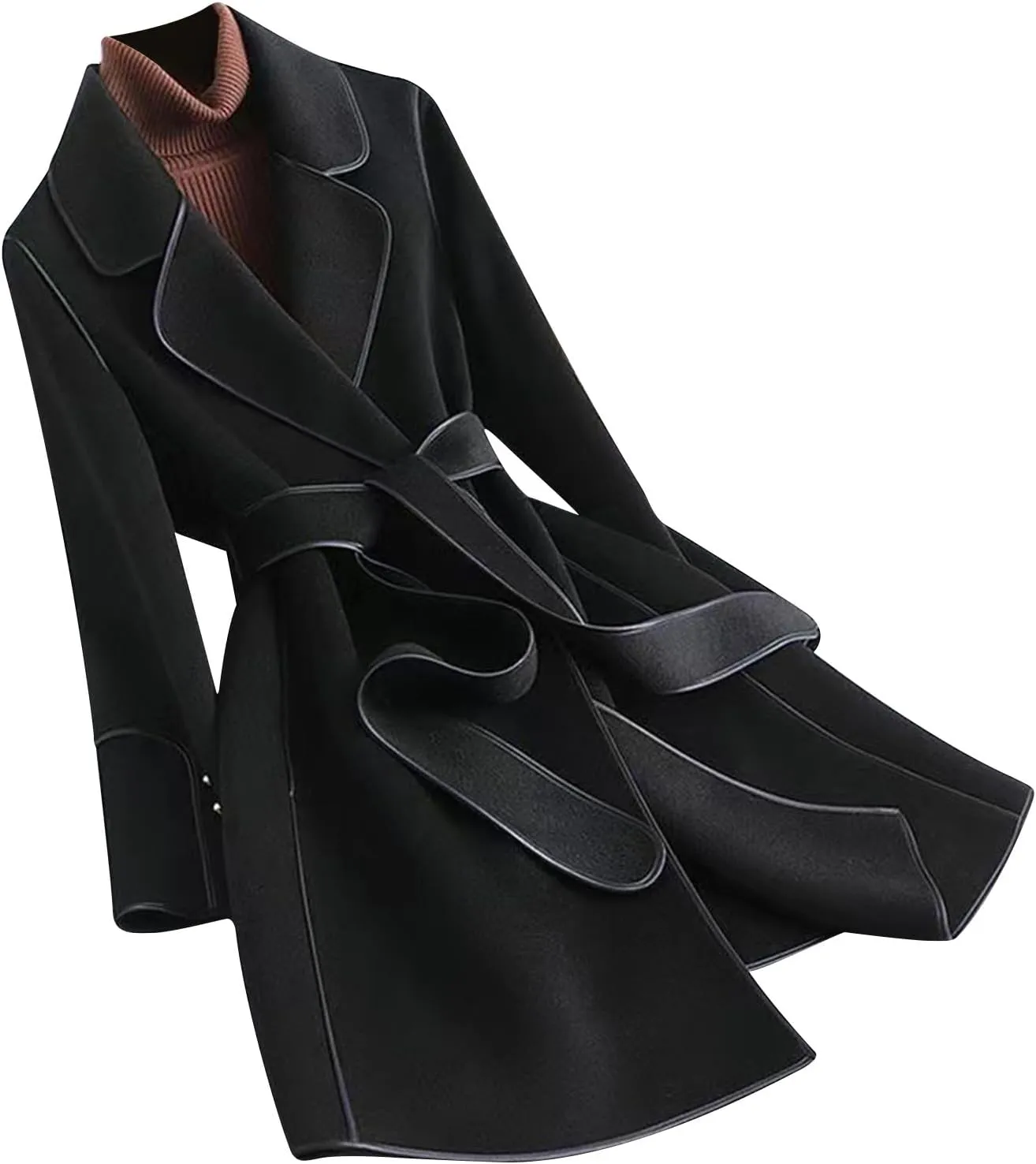 Womens Pea Coat Trendy Open Front Trench Coats Casual Oversized Notched Lapel Overcoat Long Winter Jackets with Belt