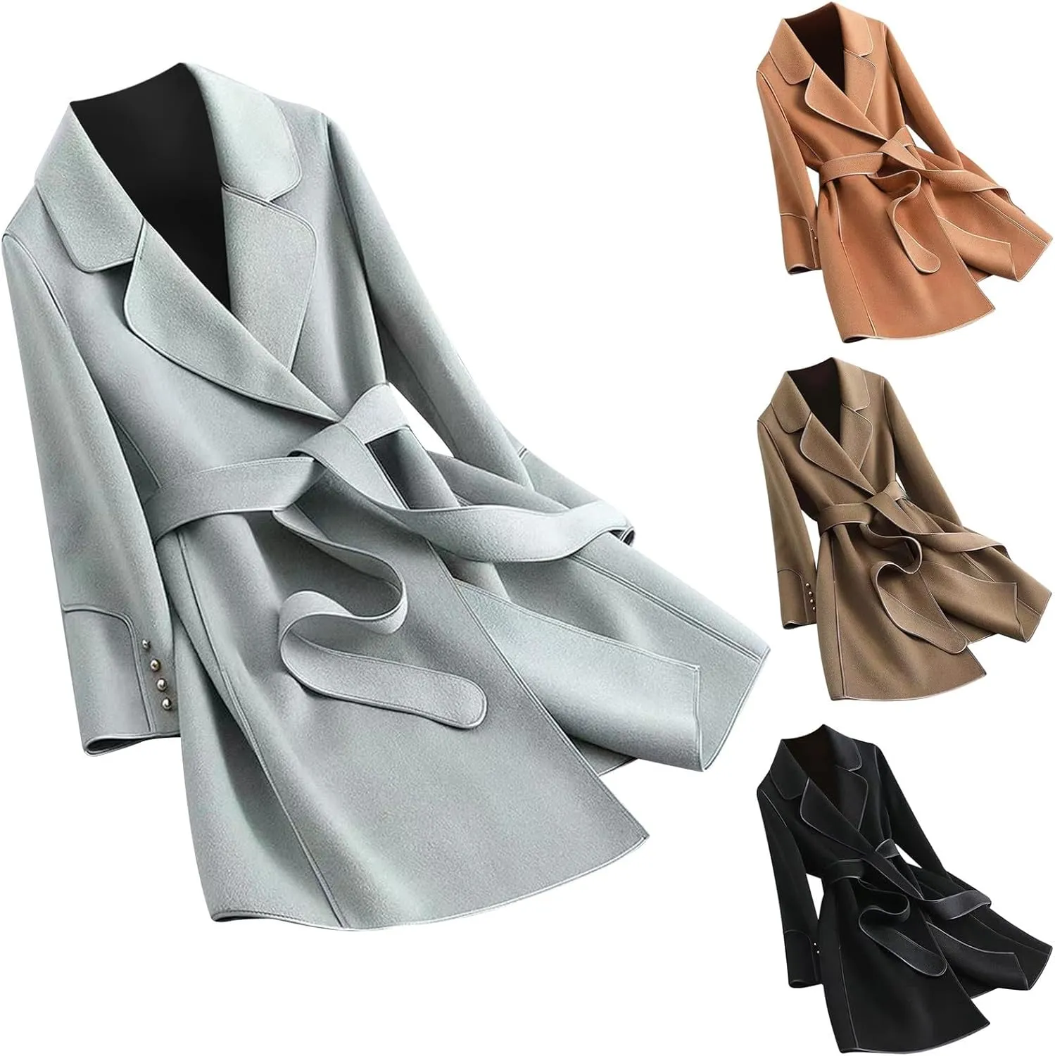 Womens Pea Coat Trendy Open Front Trench Coats Casual Oversized Notched Lapel Overcoat Long Winter Jackets with Belt