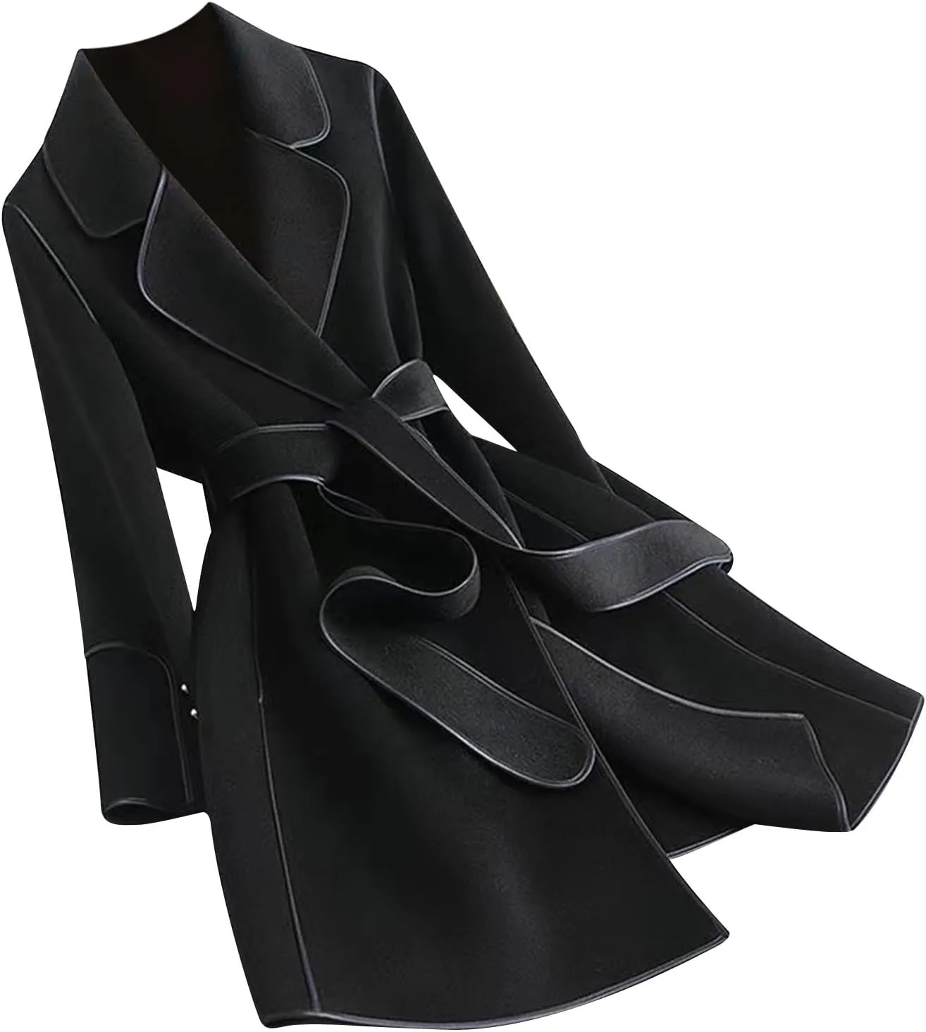 Womens Pea Coat Trendy Open Front Trench Coats Casual Oversized Notched Lapel Overcoat Long Winter Jackets with Belt