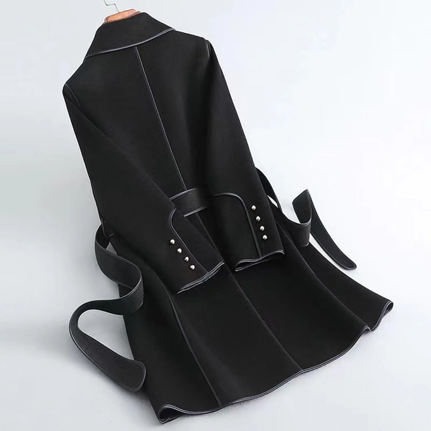 Womens Pea Coat Trendy Open Front Trench Coats Casual Oversized Notched Lapel Overcoat Long Winter Jackets with Belt