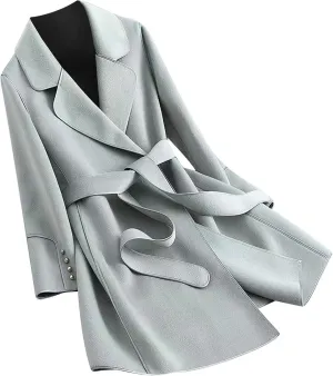 Womens Pea Coat Trendy Open Front Trench Coats Casual Oversized Notched Lapel Overcoat Long Winter Jackets with Belt
