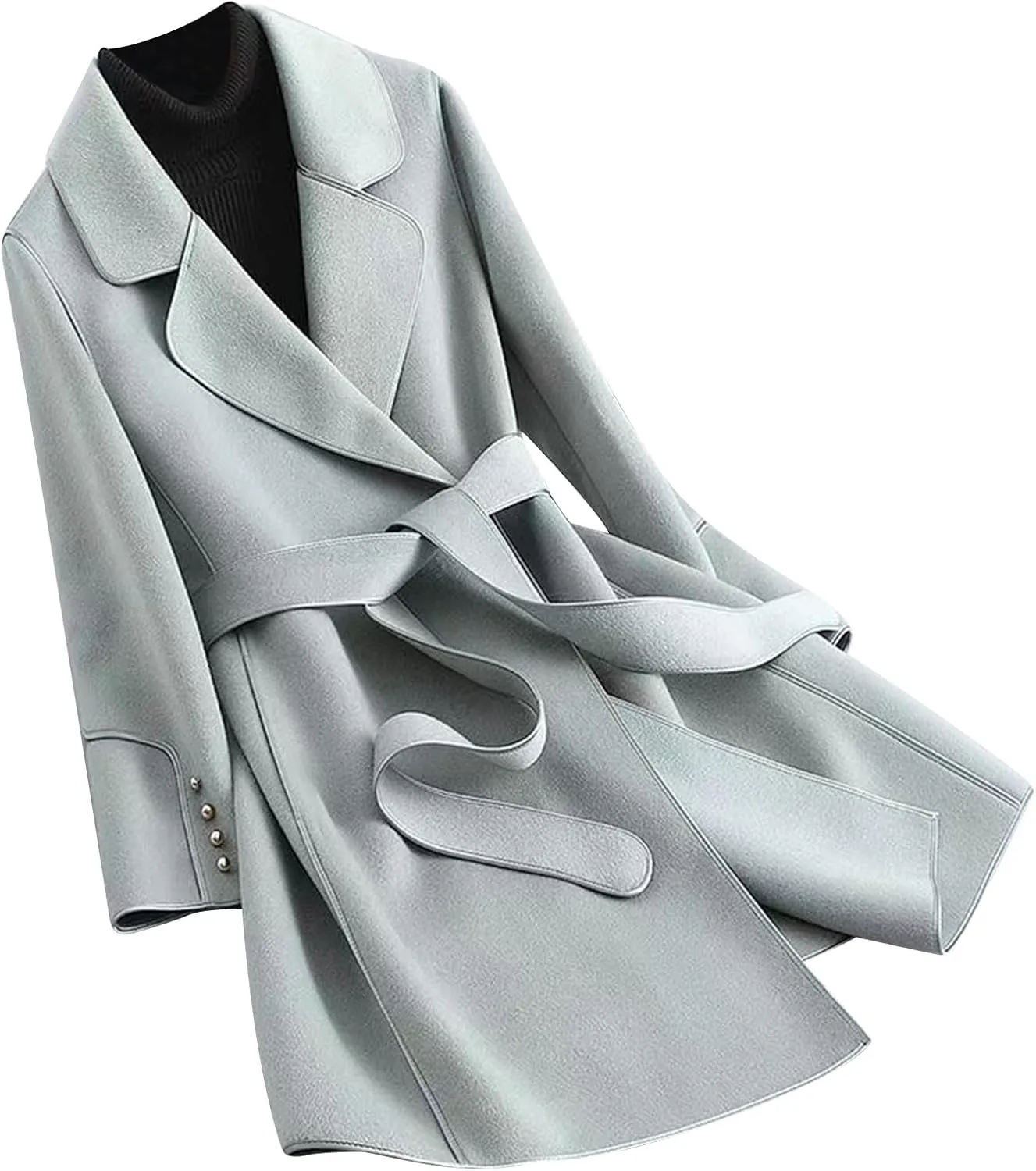 Womens Pea Coat Trendy Open Front Trench Coats Casual Oversized Notched Lapel Overcoat Long Winter Jackets with Belt