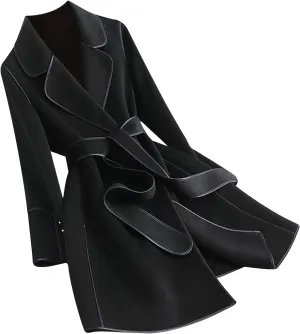 Womens Pea Coat Trendy Open Front Trench Coats Casual Oversized Notched Lapel Overcoat Long Winter Jackets with Belt