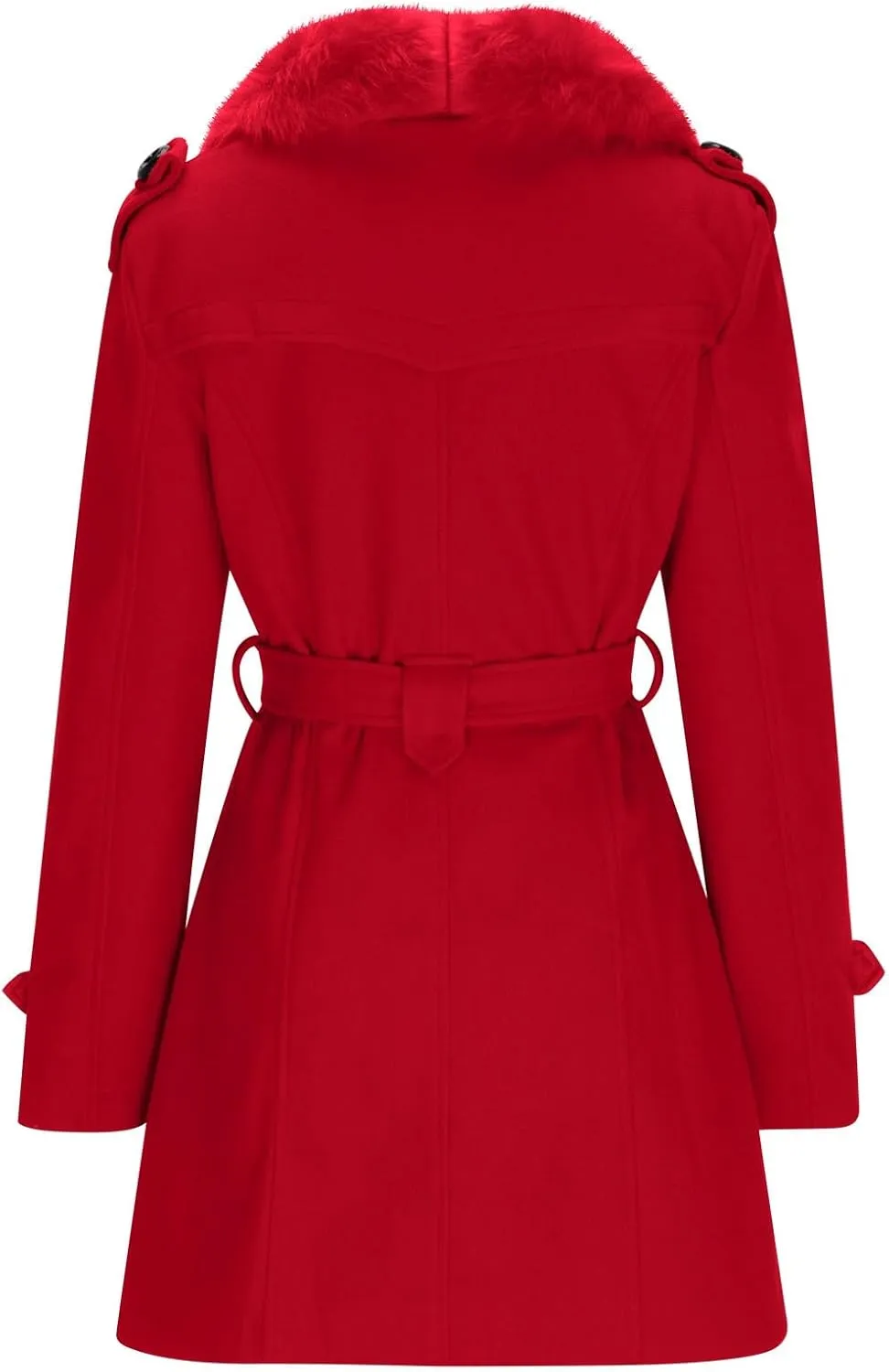 Womens Peacoat Jacket Wool Blend Coat Trendy Fleece Collar Double Breasted Trench Coat Winter Solid Belted Overcoat