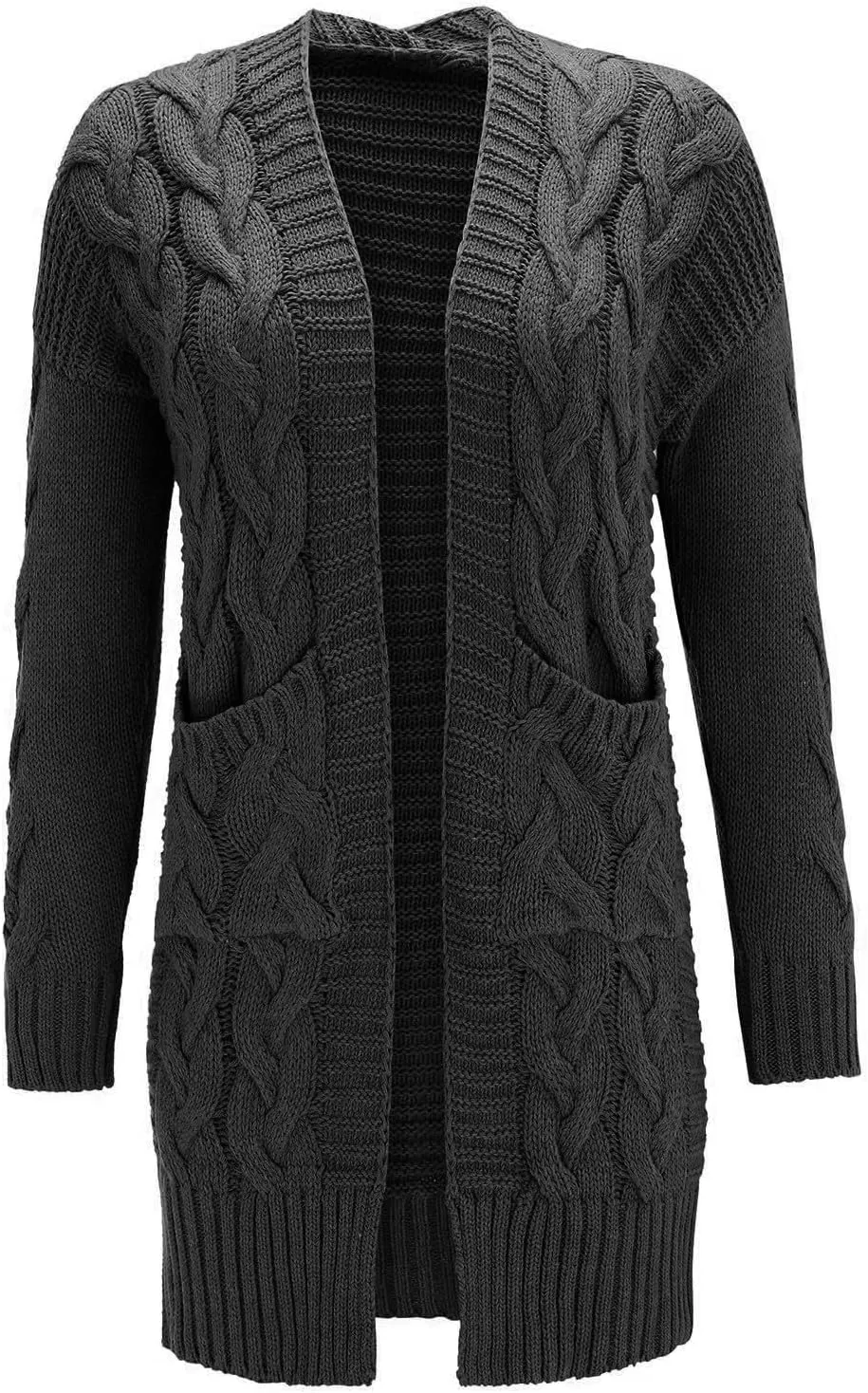 Womens Plain Chunky Open Front Cardigan with Hood Oversized Cable Knit Sweaters Solid Color Long Sweater Coats